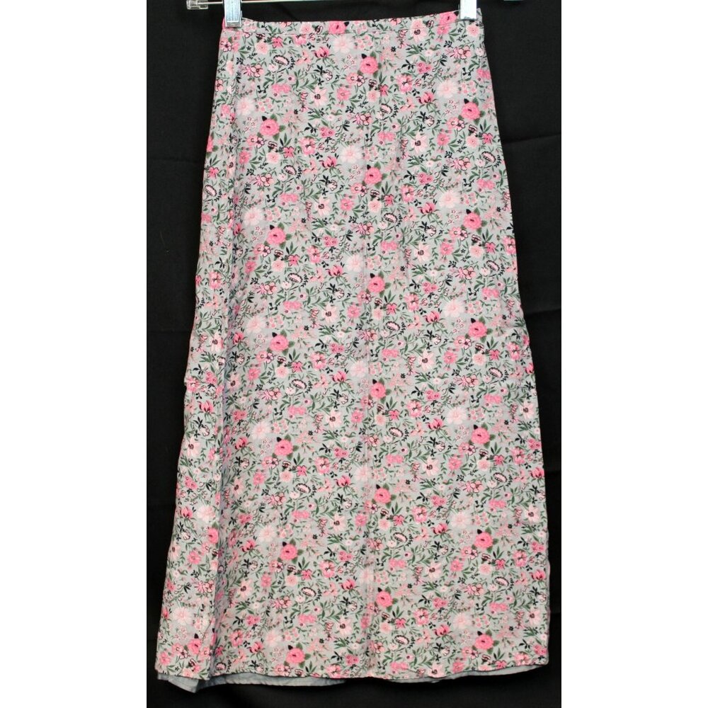 Hartstrings Maxi Straight Skirt sz 7 Girls Pink Slate Gray Floral Long Spring